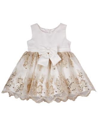 Baby Girls' Scallop-Lace Satin Dress with Bow
