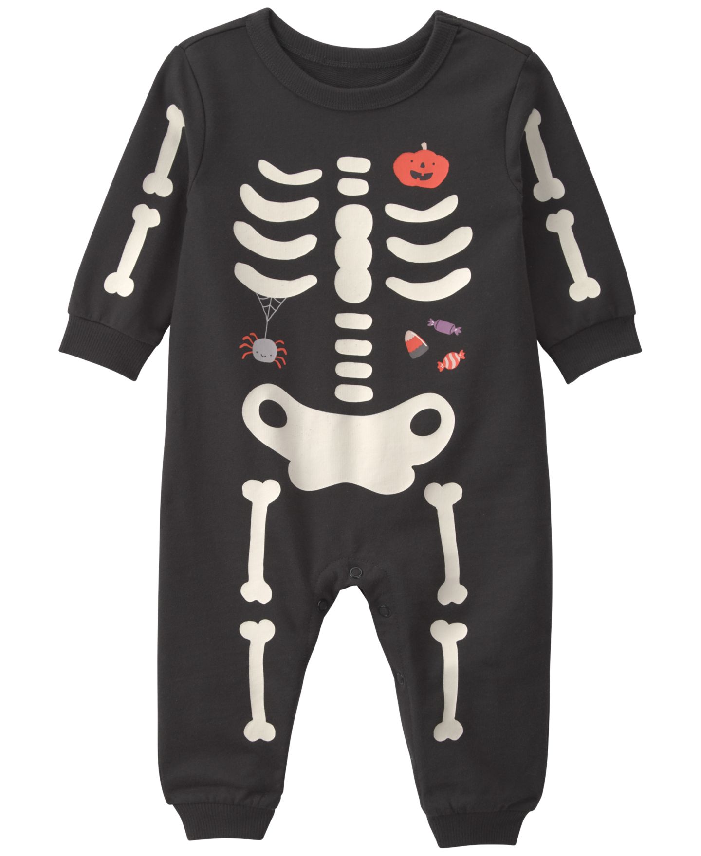 Детский комбинезон Carter's Halloween из футера со скелетом, цвет: Чёрный — фото 1