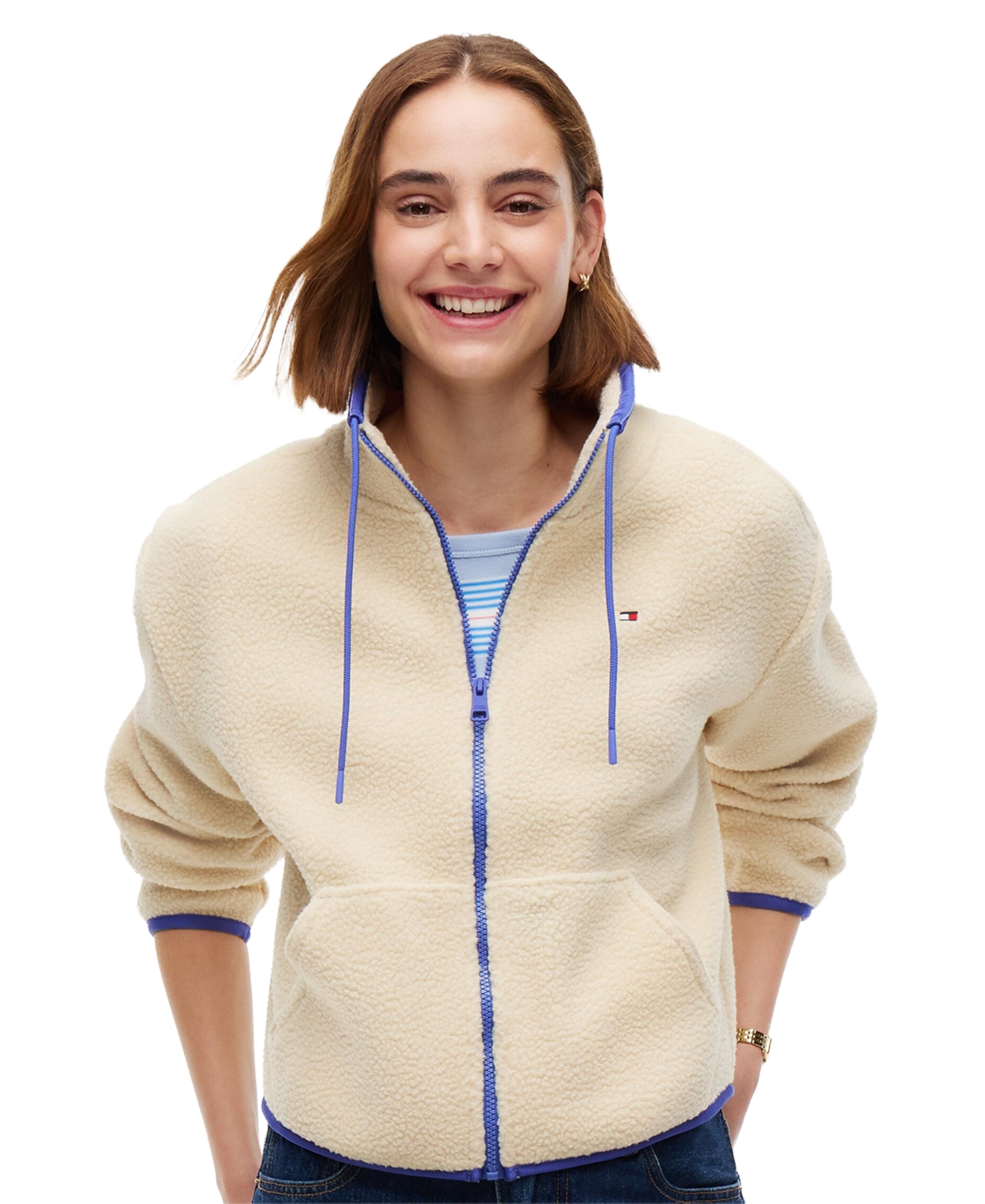 Tommy Hilfiger Women's Funnel Neck Long-sleeve Fleece Jacket In Desert Khaki