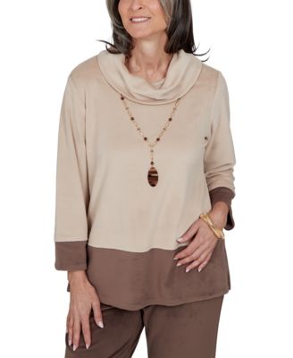 Petite Calm Luxe Colorblock Cowl-Neck 3/4-Sleeve Top