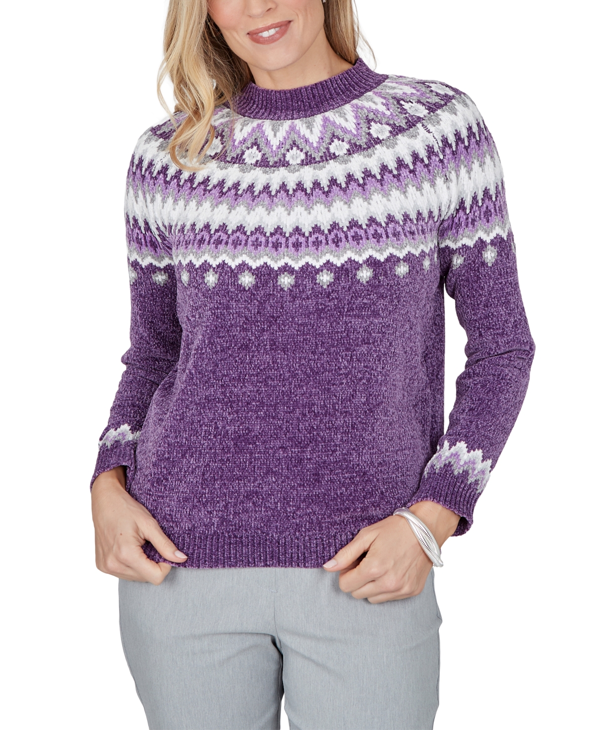 Alfred Dunner Petite Fair Isle Mock Neck Pullover Sweater In Multi