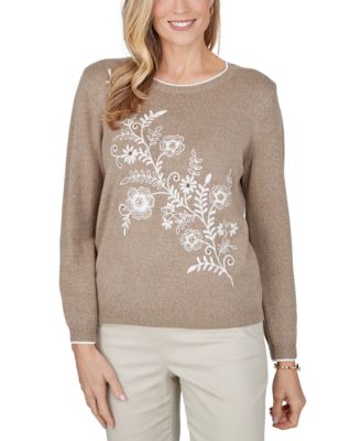 Petite Long-Sleeve Floral Sweater