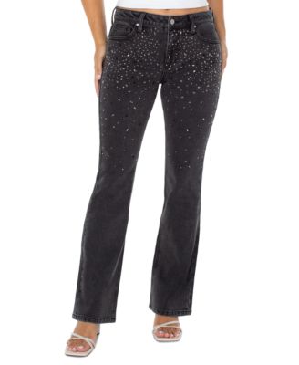 Juniors' Rhinestone-Embellished Mid-Rise Bootcut Jeans