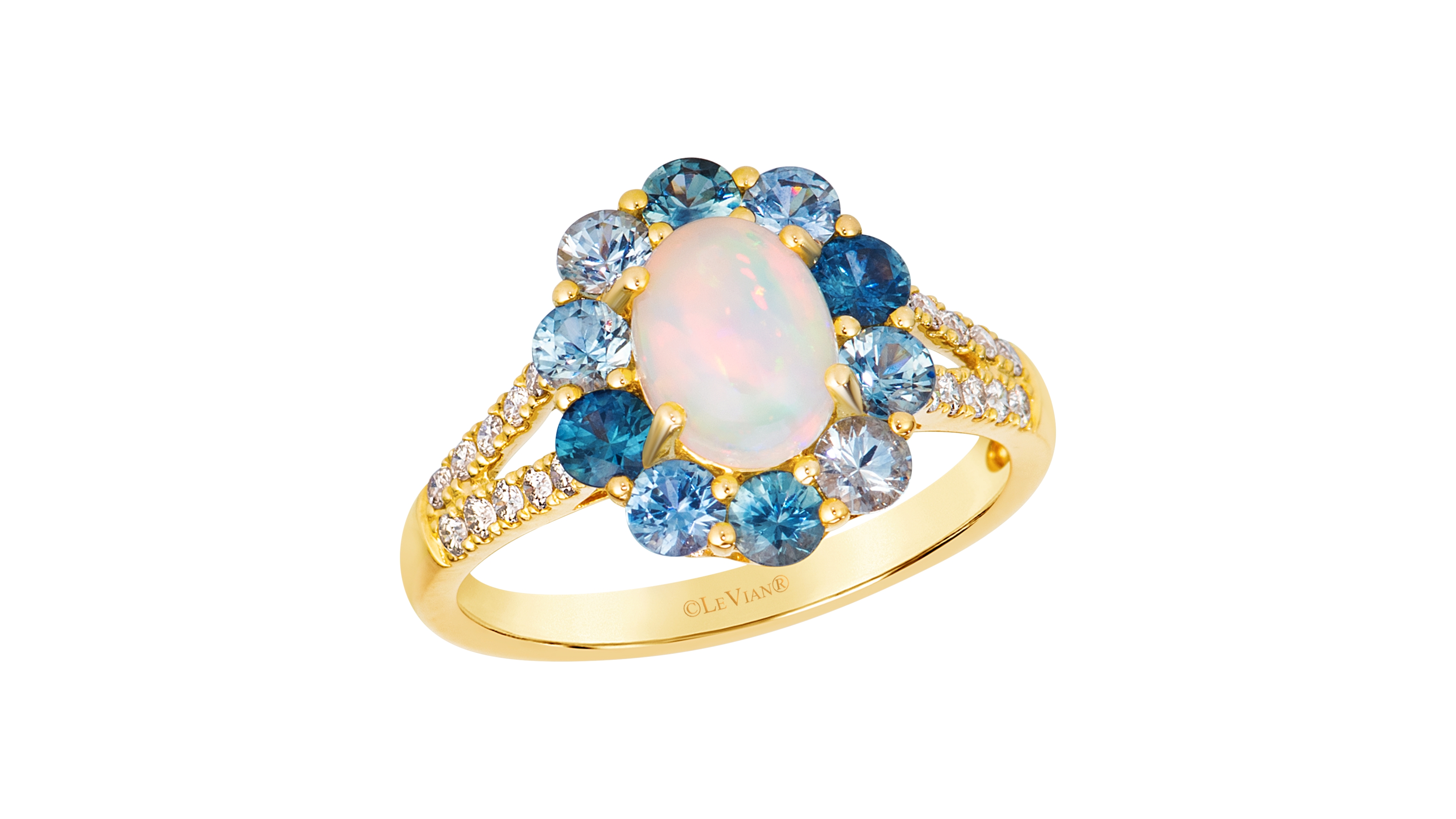Le Vian Halo Opal Diamond Ring (1/5 ct. t.w.) in 14k Yellow Gold