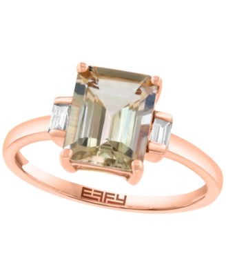 Blush Three-Stone Baguette-Cut Diamond and Emerald-Cut Morganite Ring (1-3/4 ct. t.w. Morganite, 1/6 ct. t.w. Diamond) in 14k Rose Gold