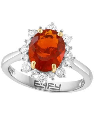 Fire Opal Halo Ring (3/8 ct. t.w.) in 14k Two-Tone Gold