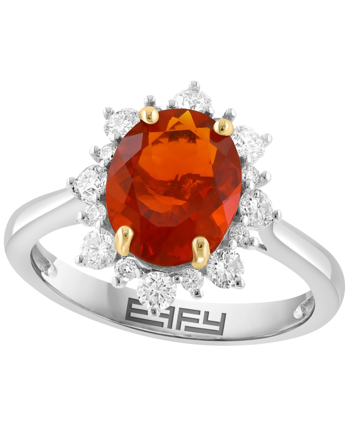 Effy Collection Fire Opal Halo Ring (3/8 ct. t.w.) in 14k Two-Tone Gold