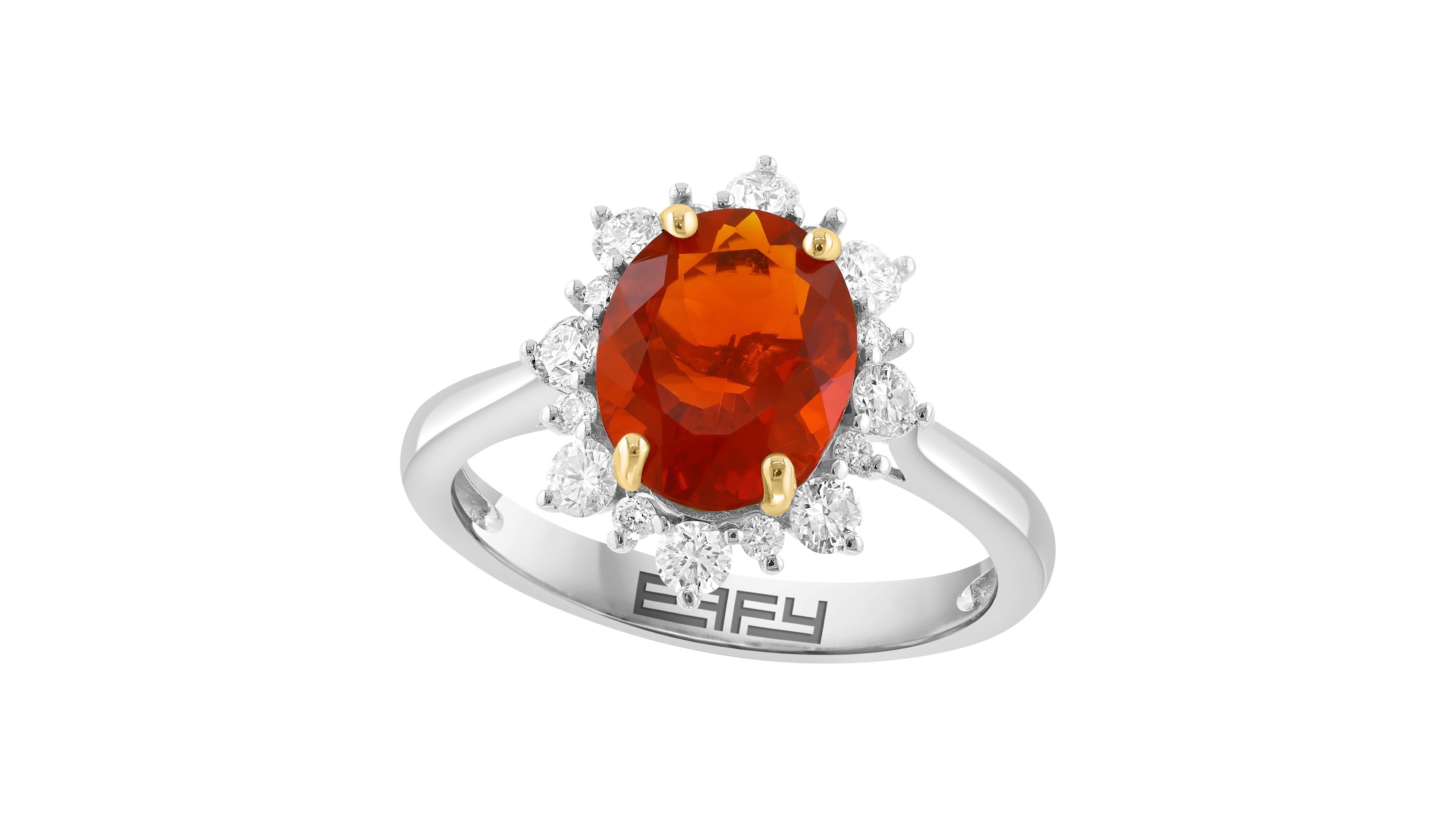 Effy Collection Fire Opal Halo Ring (3/8 ct. t.w.) in 14k Two-Tone Gold