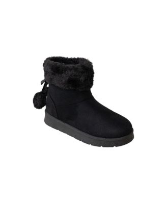 Little Girls (1-13) Cozy Faux-Fur Cuff Boot with Bow and Pom-Pom Accents