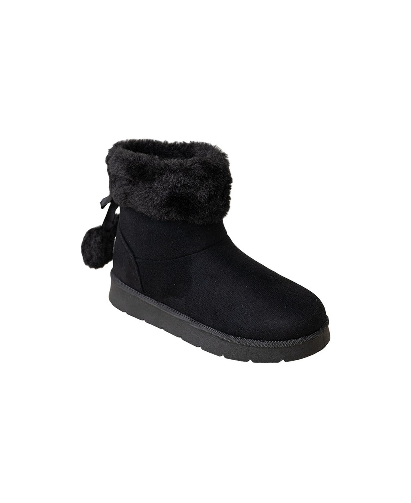 Ботинки Bebe Cozy Faux-Fur Cuff Boot with Bow and Pom-Pom Accents для девочек, цвет: Чёрный — фото 1