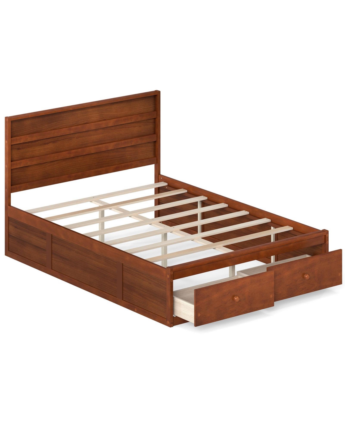 Mecale Full Size Wooden Platform Bed Frame with Storage Drawers - Walnut