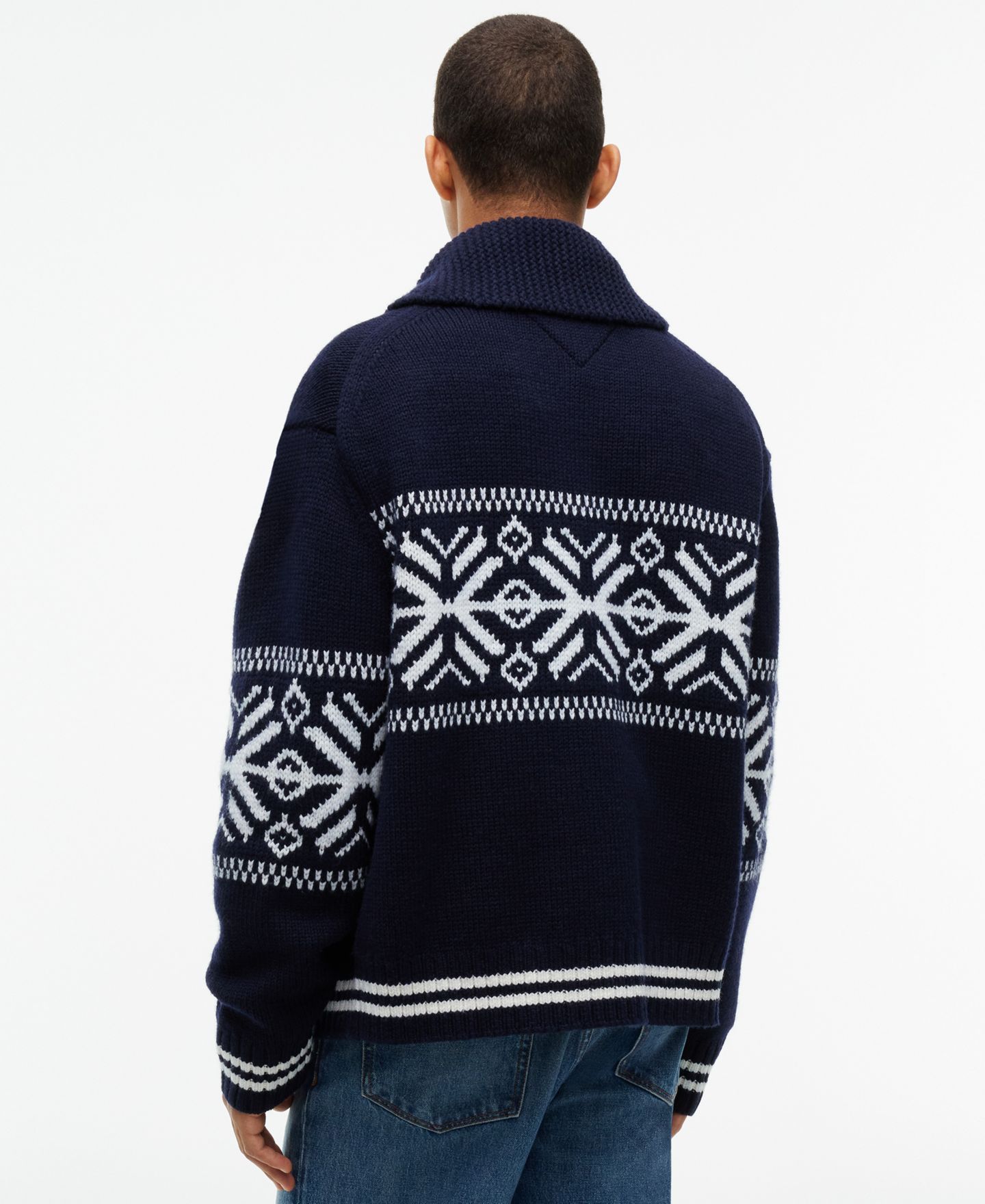 Мужской шерстяной кардиган Tommy Hilfiger Varsity на молнии из смесовой шерсти, цвет: Тёмно-синий / Слоновая кость — фото 4