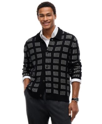 Men's NY Button Up Wool-Blend Regular-Fit Plaid Cardigan