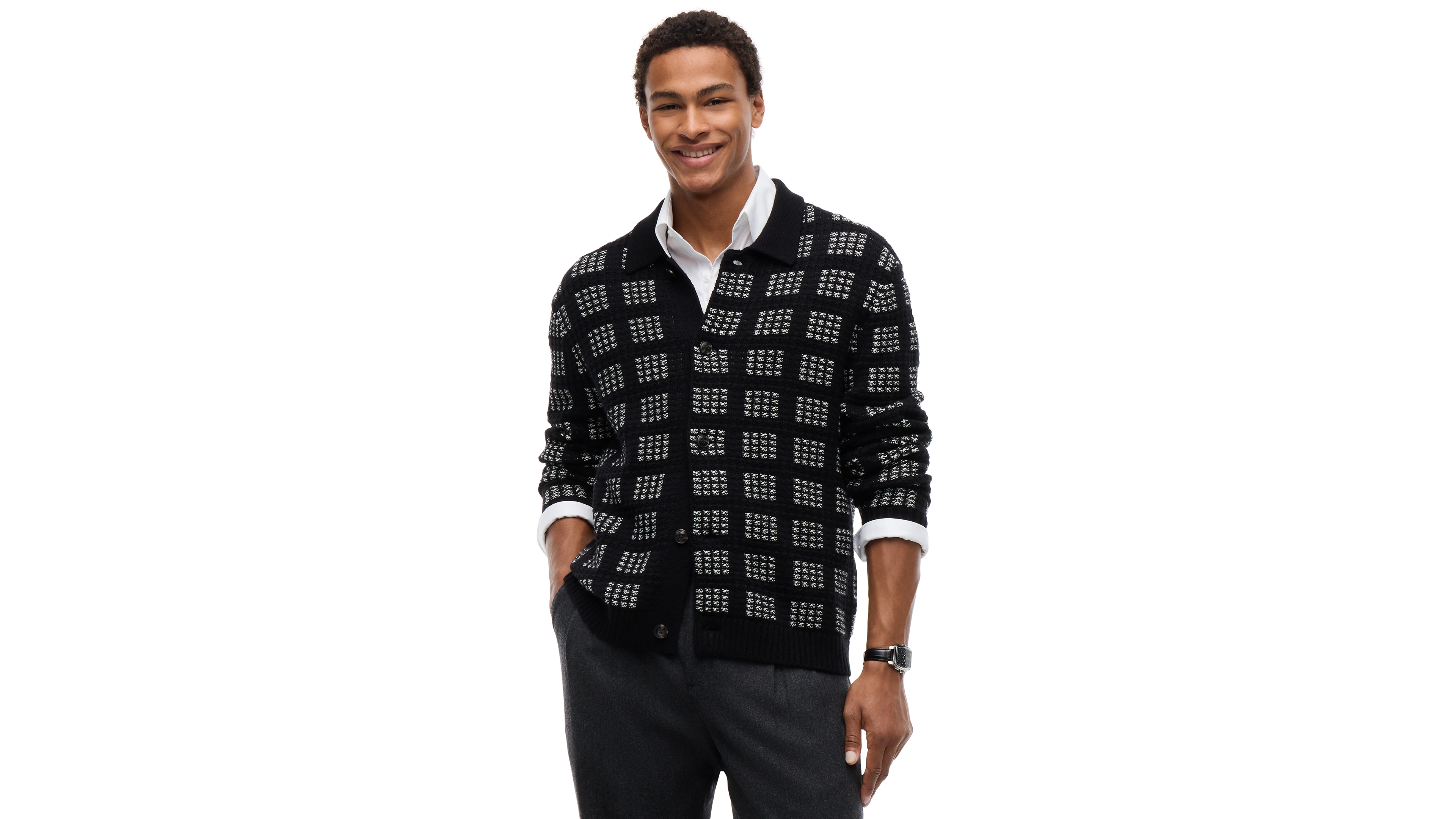 Tommy Hilfiger Men's Ny Button Up Wool-Blend Regular-Fit Plaid Cardigan