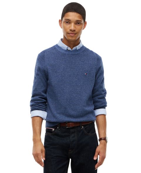 Мужские платья Tommy Hilfiger Dress Casual Crewneck Wool Sweater, цвет: Морской меланжевый / Тёмно-синий