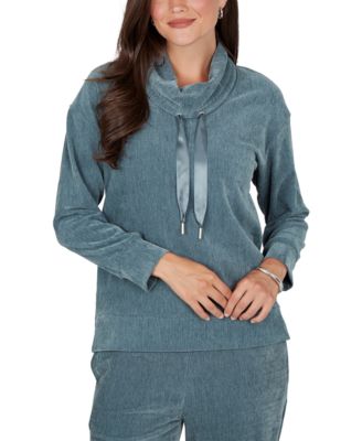 Petite Cowl Neck Ribbed Knit Long-Sleeve Pullover