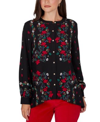 Petite Wov Floral Long-Sleeve Blouse