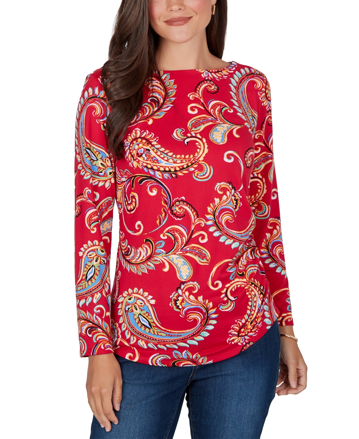 Ruby Rd. Petite Long-Sleeve Boat-Neck Paisley Blouse
