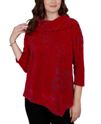 Petite Animal-Print Cowl-Neck 3/4-Sleeve Blouse