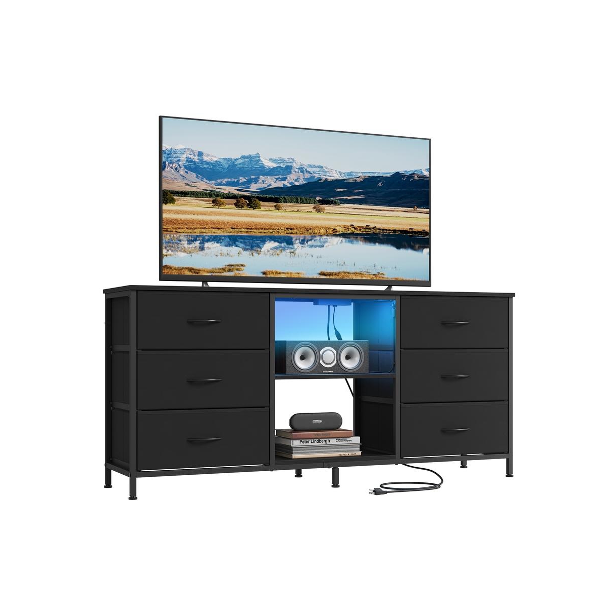 Slickblue Modern Tv Stand with Drawers and Open Shelves for Living Room and Bedroom - Ink Black