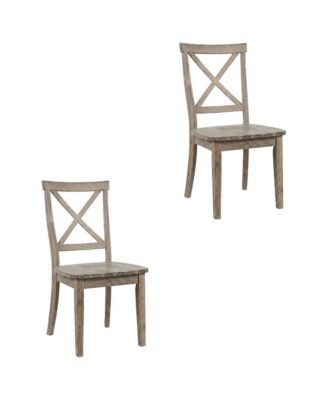 Acacia Veneer X-Back Dining Chairs, Wire-Brushed Coastal Wood, Brushed Bisque, Set of 2