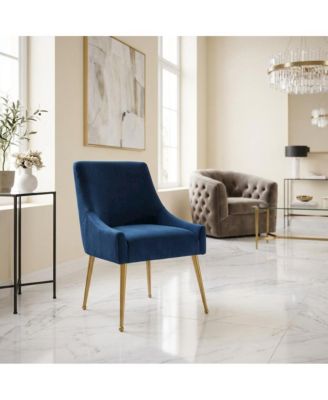 Beatrix Velvet Side Chair with Pleated Back and Gold-Leg Accent for Living Room