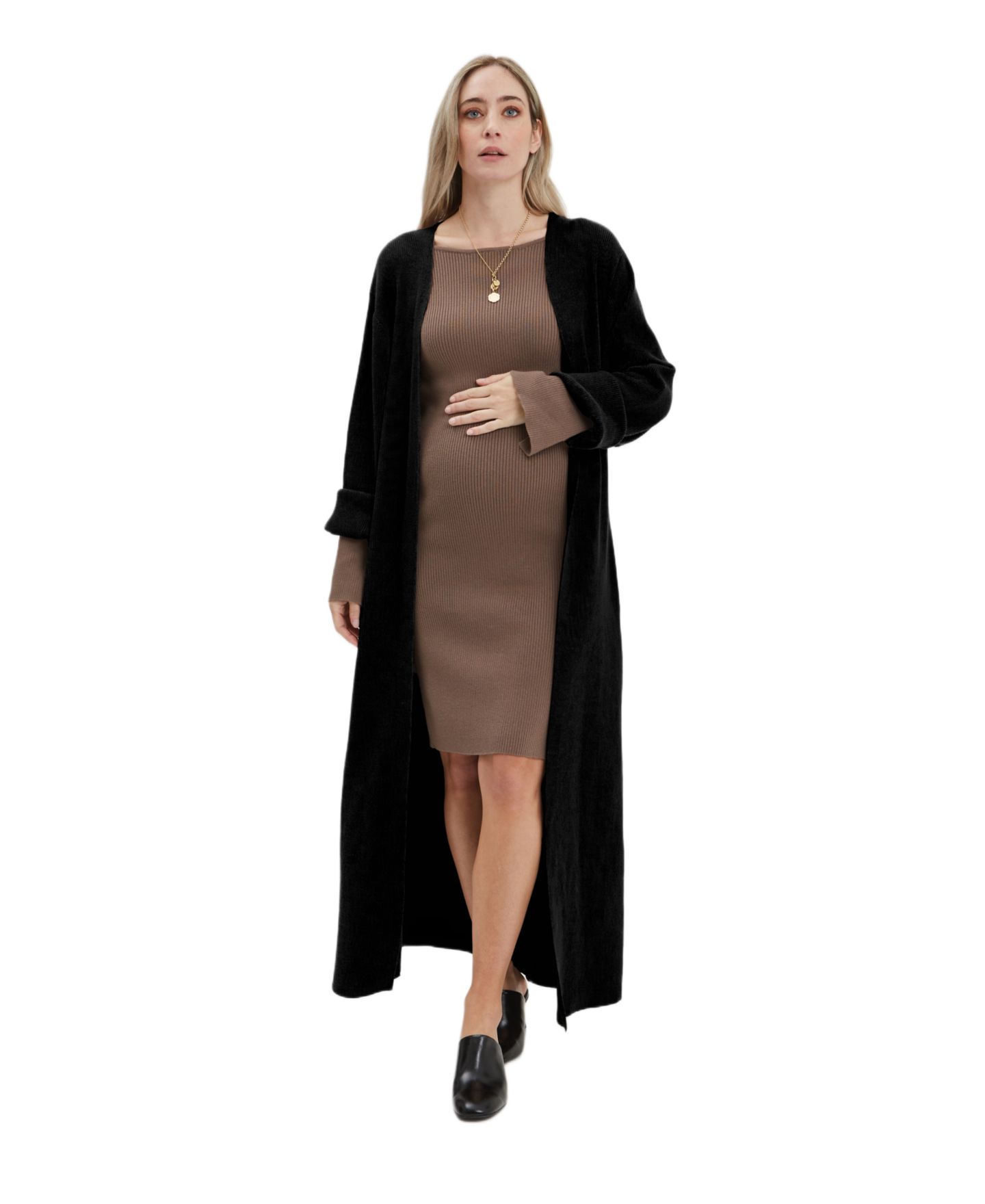 Женские пальто NOM Maternity Emaline Full Length Cardigan Coats, цвет: Чёрный — фото 1
