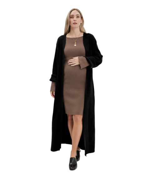 Женские пальто NOM Maternity Emaline Full Length Cardigan Coats, цвет: Чёрный
