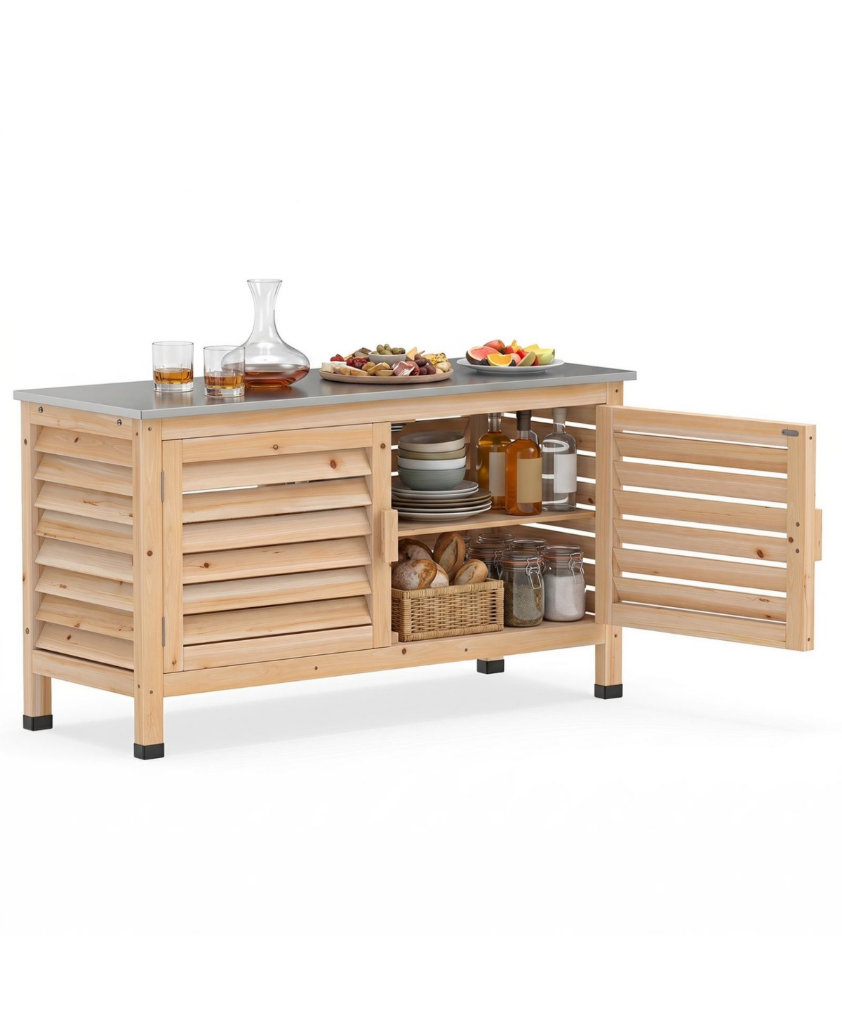 Sugift Outdoor Storage Cabinet with Stainless Steel Countertop