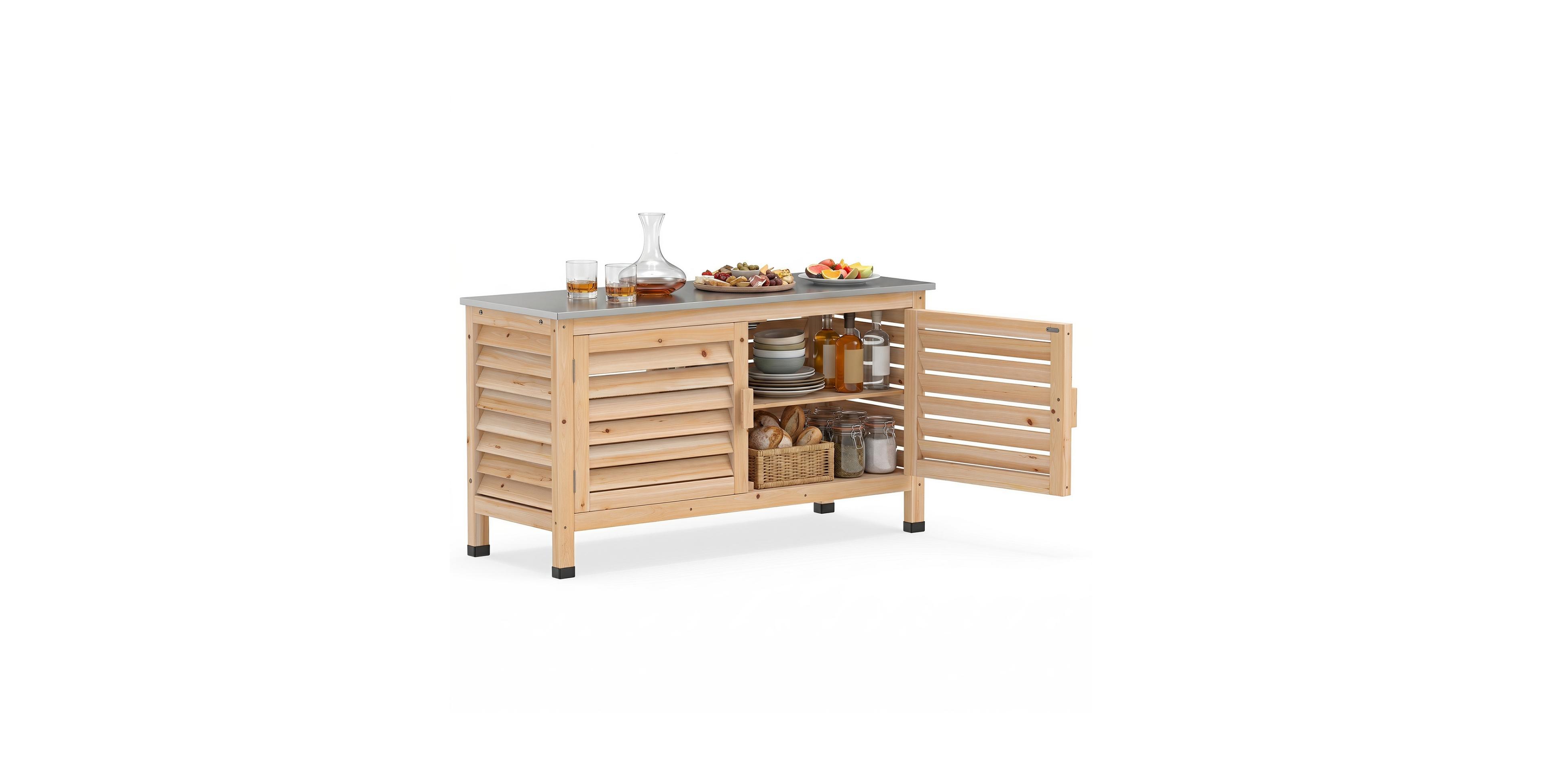 Sugift Outdoor Storage Cabinet with Stainless Steel Countertop