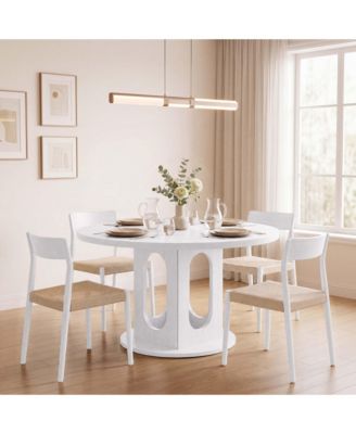 Round Dining Table 47.2 Inch MDF Modern Kitchen Table Sturdy Base Adjustable Leveling Feet Expandable for 4-8 for Dining Room