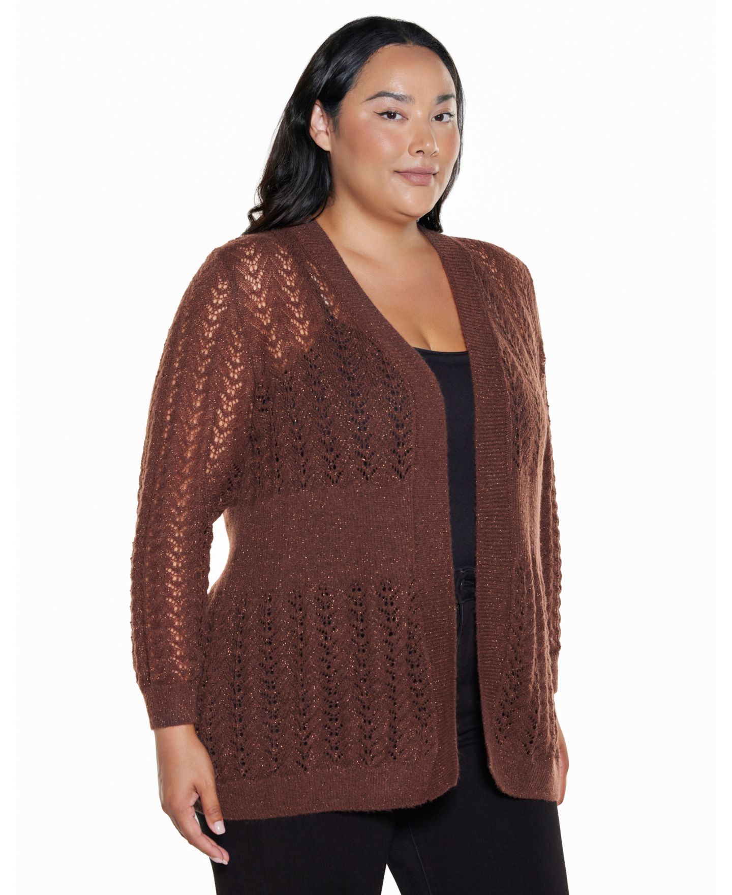 Женский кардиган Belldini Plus Size Open-Front Lightweight Pointelle Cardigan, цвет: Медный — фото 2