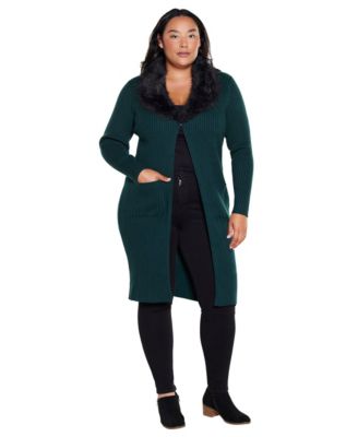 Black Label Plus Size Ribbed Collar Duster Cardigan Sweater