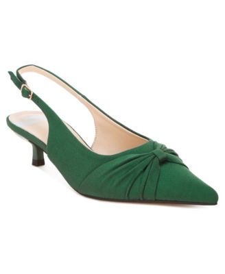 Salvia Kitten-Heel Pointed-Toe Slingback Pumps