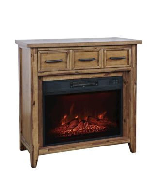 Transitional Rustic 32" Electric Fireplace Wire Brushed Console TV Stand