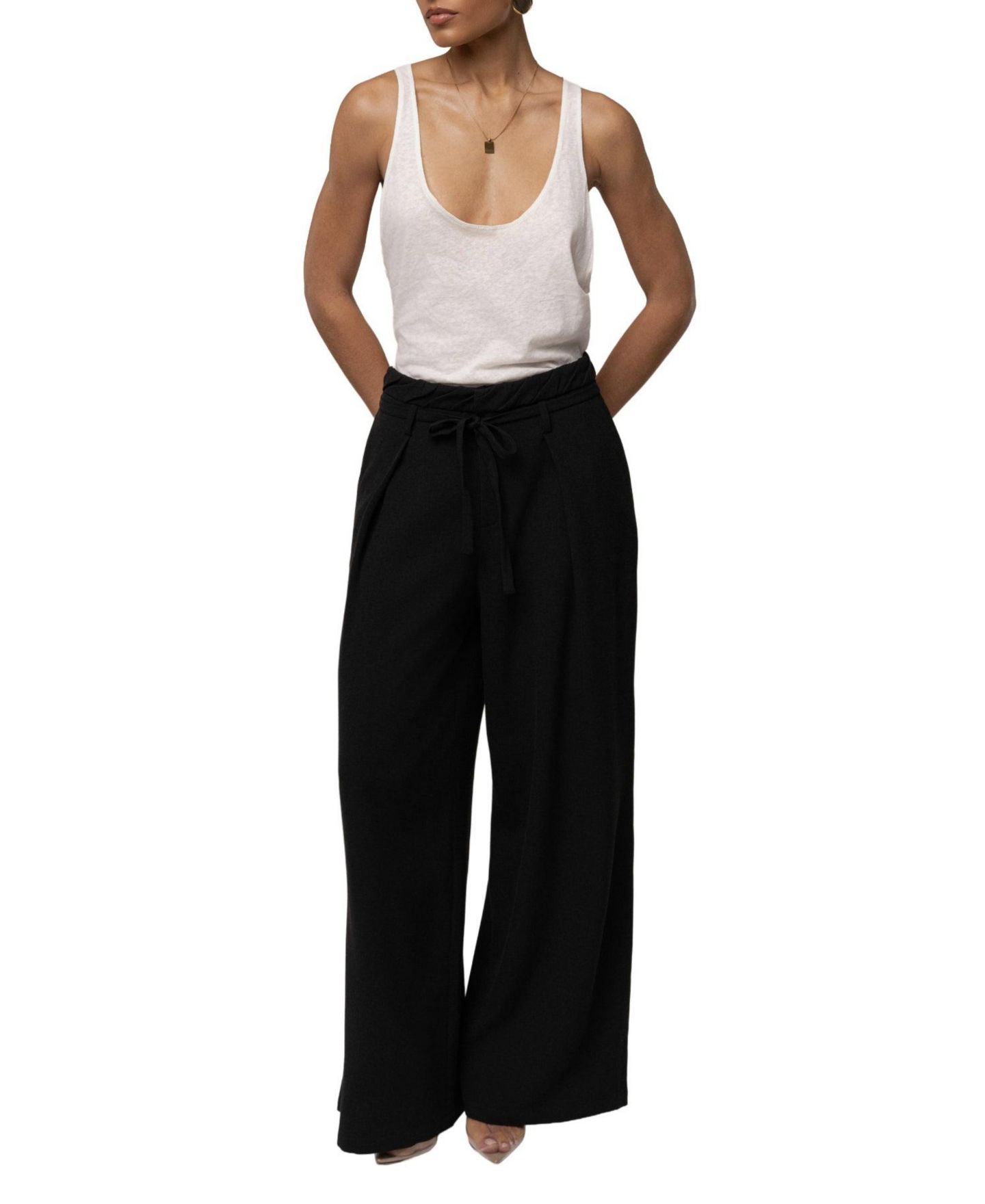 Женские брюки JLUXLABEL Refined Ease High-Waisted Wide-Leg Pleated, цвет: Чёрный — фото 6