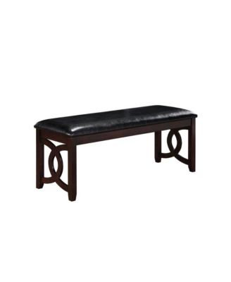 Ebony Solid Wood 46 Inch Faux Leather Vintage Bench For Living Room