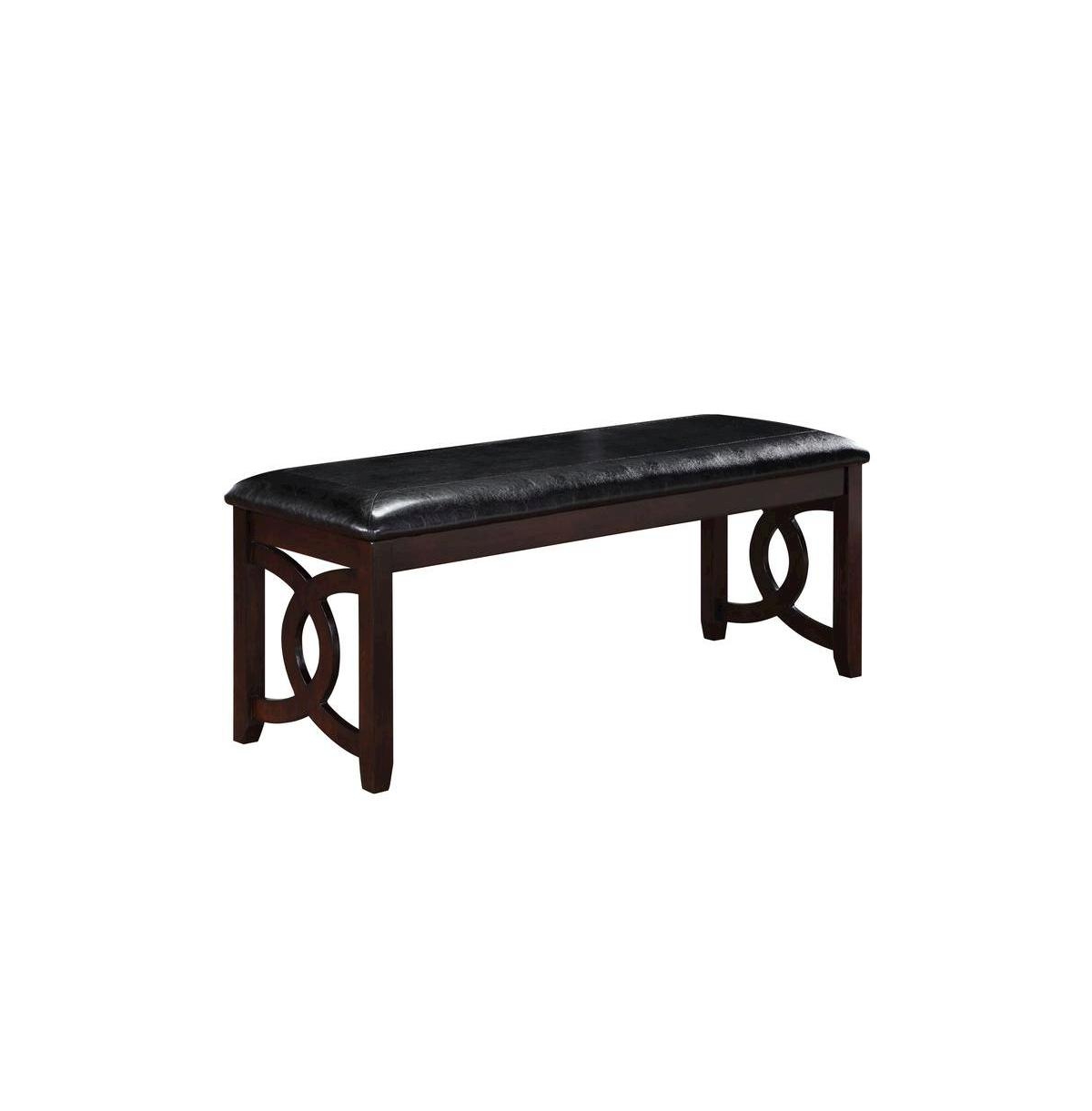 FurniFact Ebony Solid Wood 46 Inch Faux Leather Vintage Bench For Living Room - Black