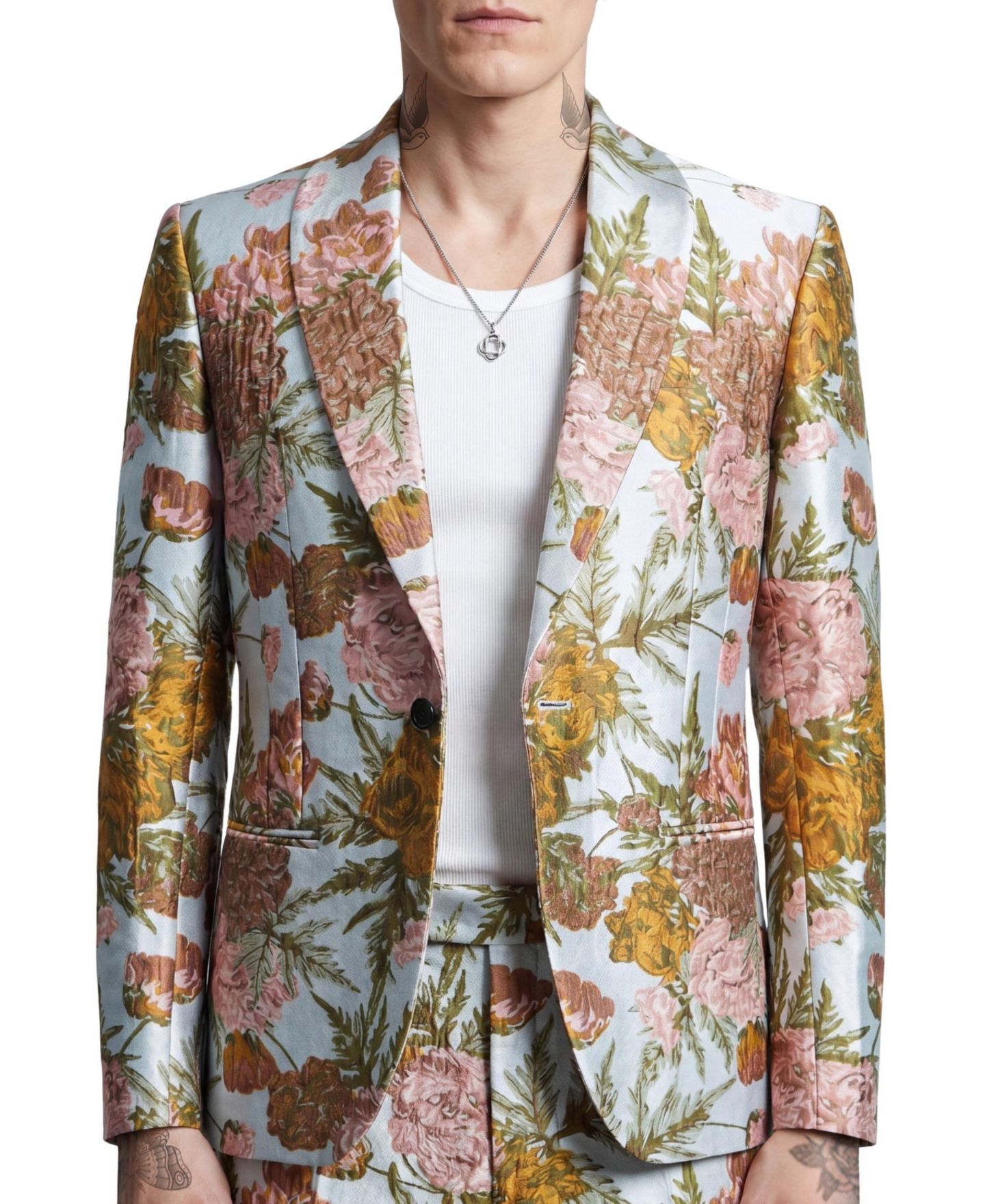 Мужской пиджак Twisted Tailor Hirshfield Slim Fit Floral Suit, цвет: Серебряный — фото 4