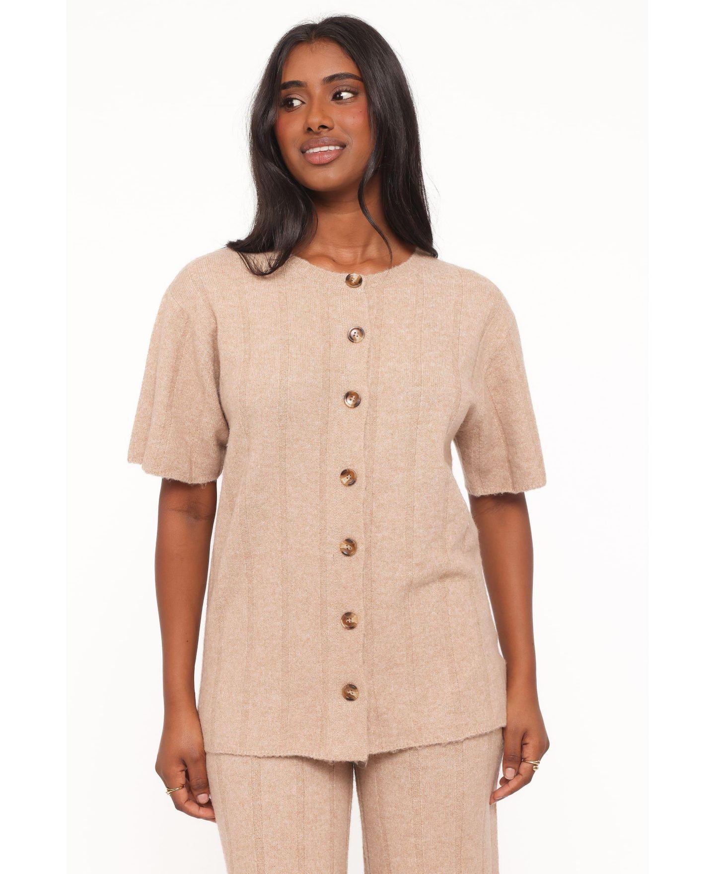 Женский комплект Petal and Pup Wallace Wide-Leg Ribbed Short-Sleeve Top and Pants, 2-Piece Set, цвет: Светлый бежевый — фото 6