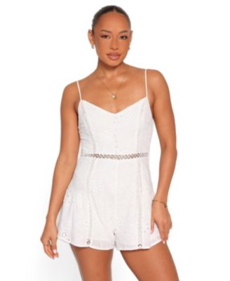 Women's Presley Floral-Print Eyelet Sweetheart Neckline Romper
