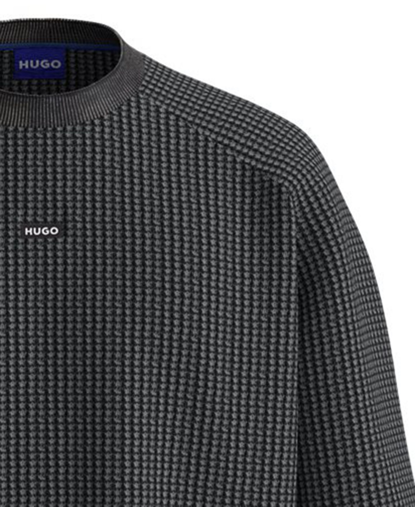 Мужской свитер Hugo Boss Waffle-Knit Long-Sleeve Sweater, цвет: Чёрный — фото 3