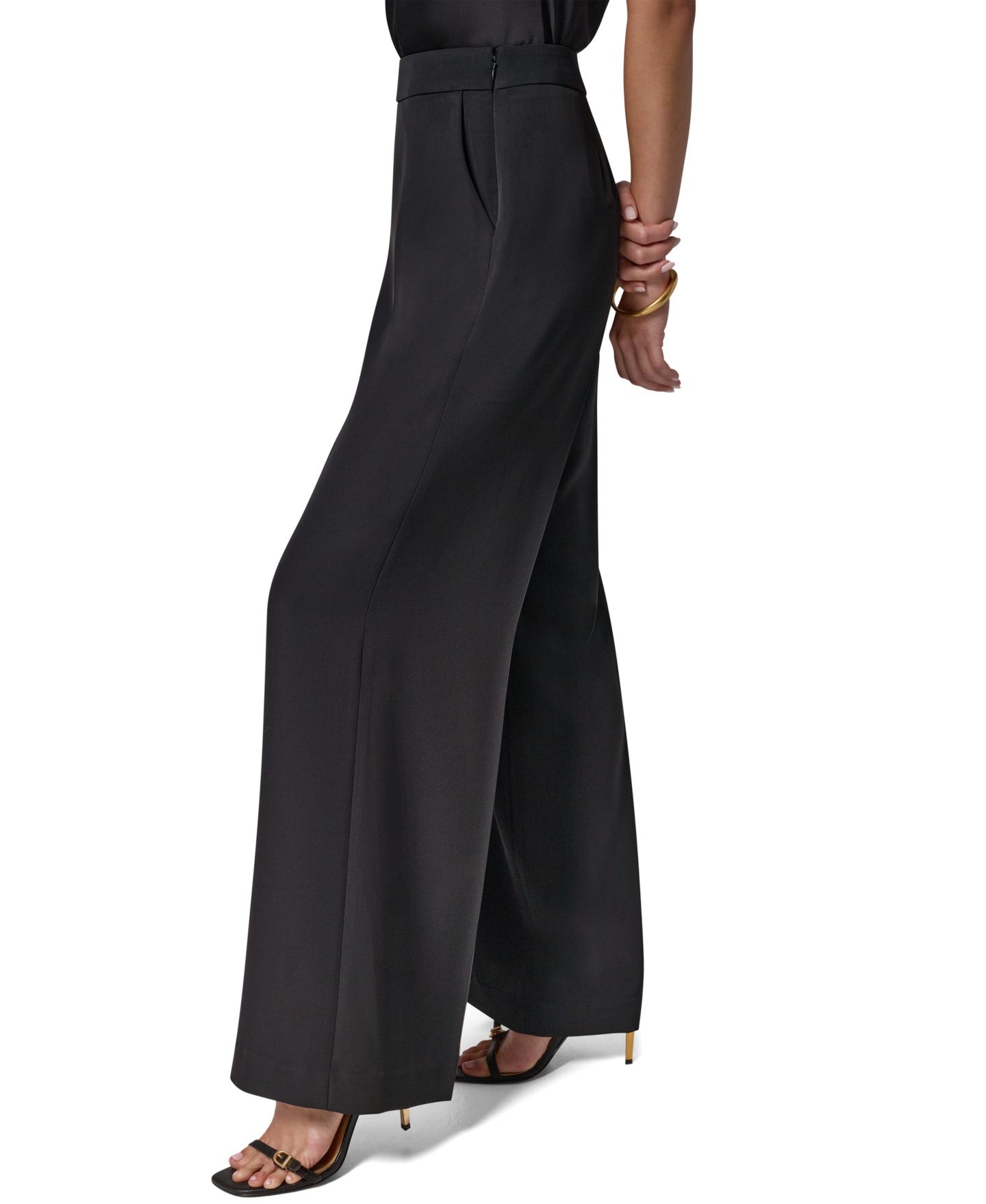 Женские брюки Donna Karan New York High-Waisted Wide-Leg, цвет: Чёрный — фото 4