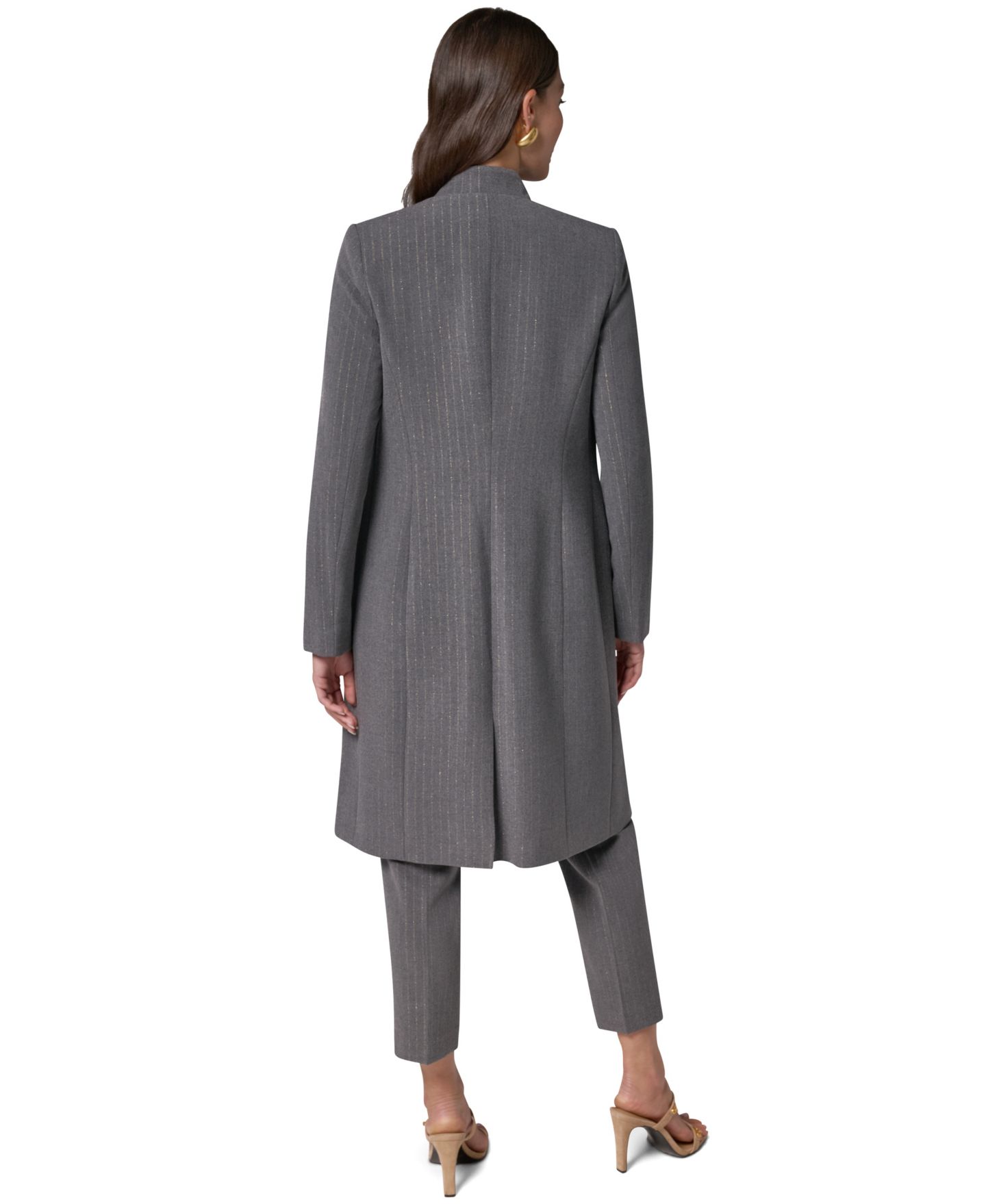 Женская удлинённая куртка Donna Karan New York в тонкую полоску на подкладке, цвет: Светлый меланжевый серый — фото 8