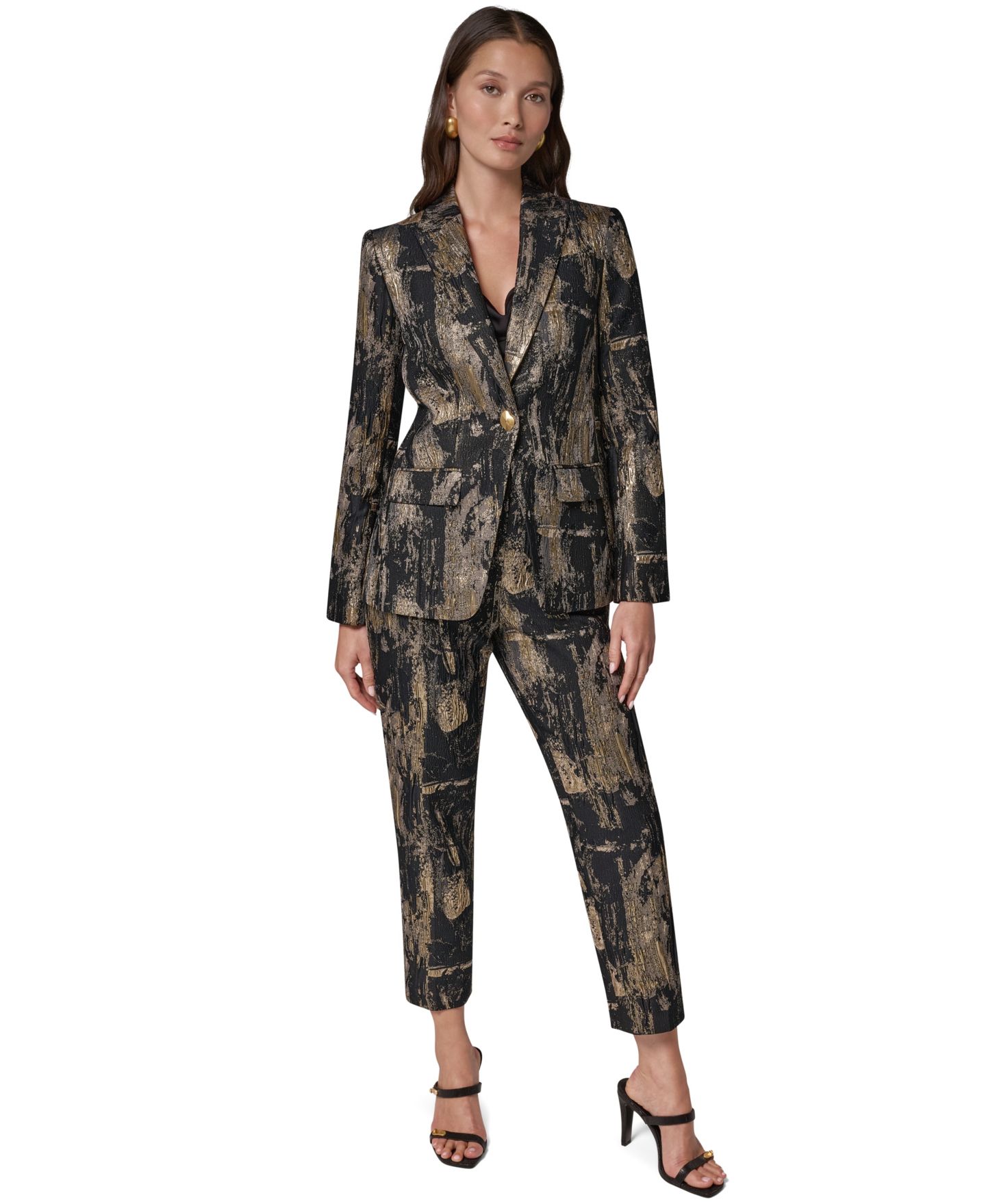 Женский блейзер Donna Karan New York с острыми лацканами и подплечниками, Brushstroke, цвет: Чёрный разноцветный — фото 3
