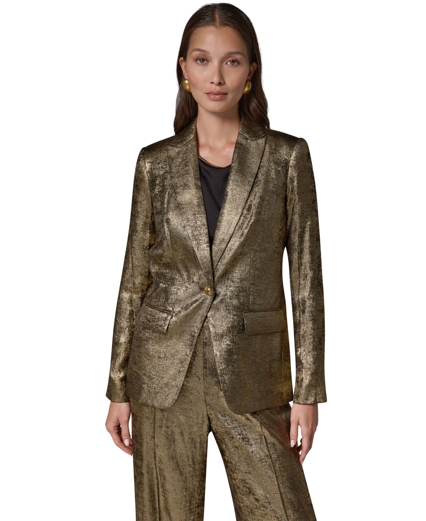 Женский бархатный блейзер Donna Karan New York с острыми лацканами, цвет: Золотой — фото 7