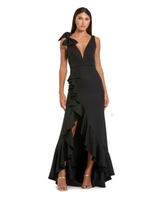 Women's Sleeveless V-Neck Ruffled Gown