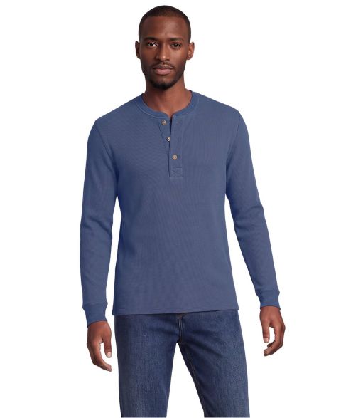Мужской топ Lands' End Long Sleeve Thermal Waffle Henley, цвет: Синий