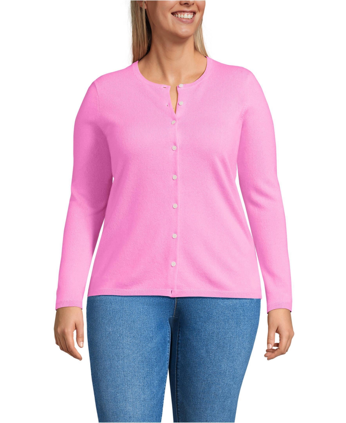 Lands' End Women's Plus Size Cashmere Cardigan Sweater - Aster pink