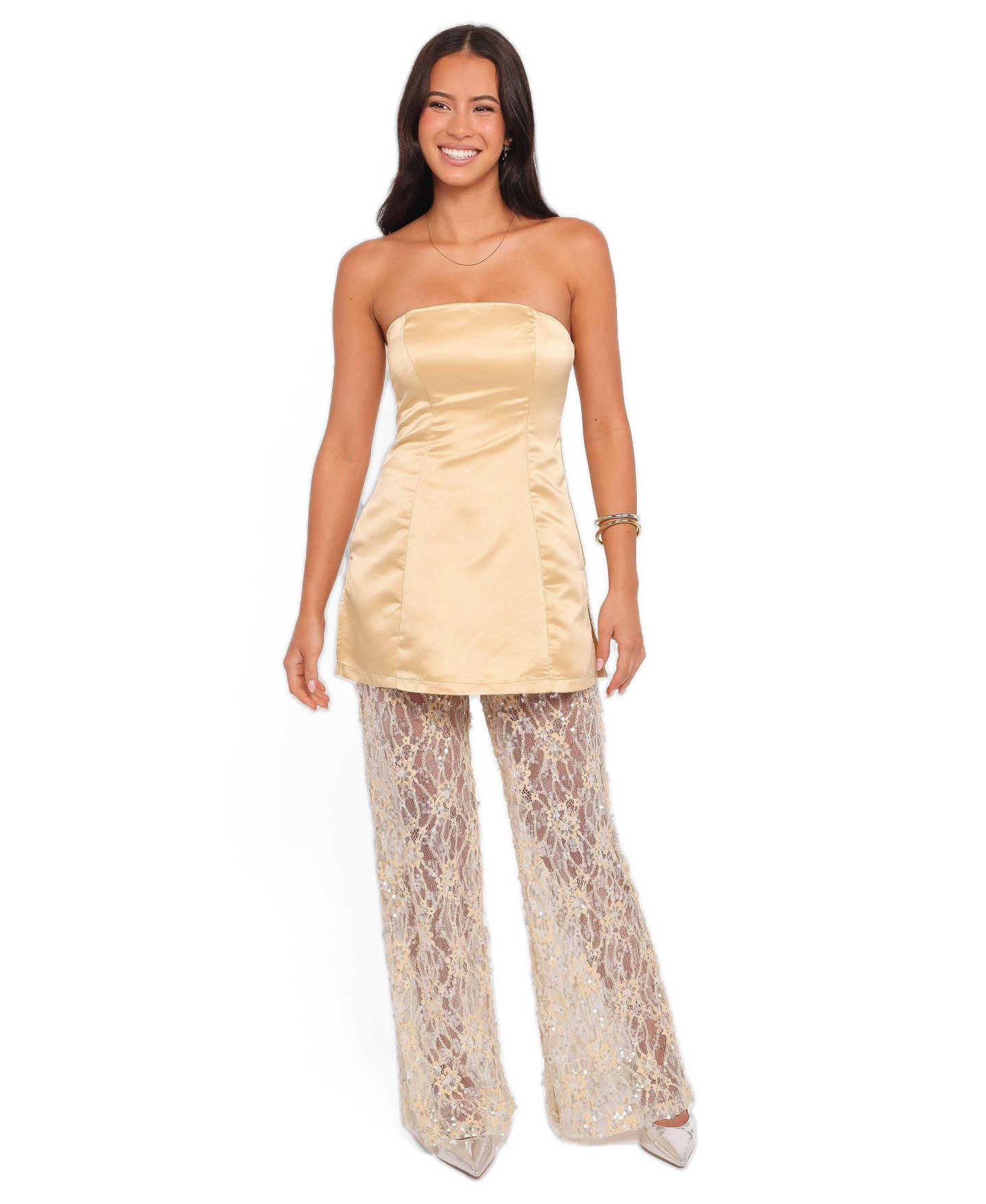 Женский комбинезон Petal and Pup Oxley Strapless Wide-Leg Satin Jumpsuit, цвет: Манговый — фото 4
